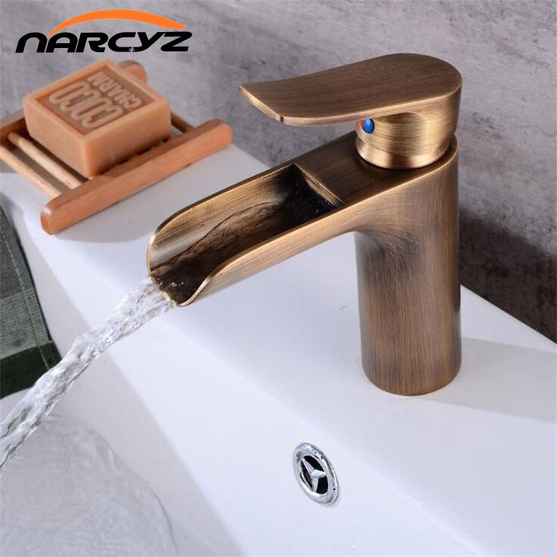 

Bathroom Sink Faucets Antique/Black Waterfall Faucet Single Handle Black Basin Mixer Tap Cold And XT954