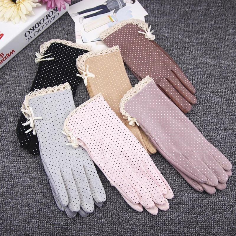 

Five Fingers Gloves Fashion Summer Women's Sunscreen Lace Patchwork Thin Touch Screen Sun Protection Driving Short Dot