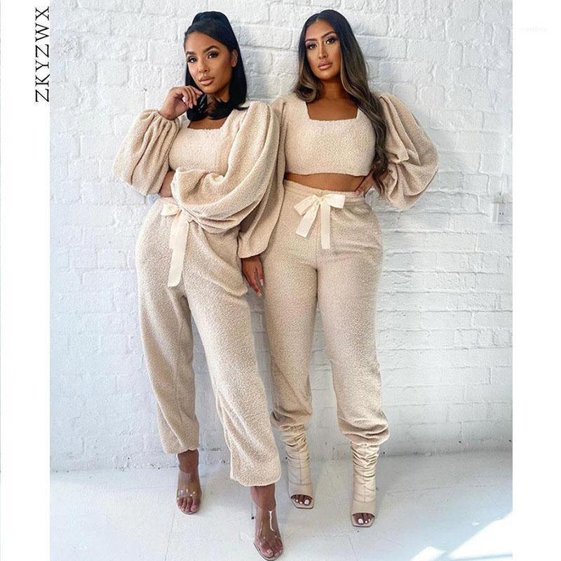 

Women' Tracksuits ZKYZWX Casual Two Piece Set Long Sleeve Square Collarrt Pocket Pants Tracksuit Women Fall Winter Clothing Fashion Streetw, Pink