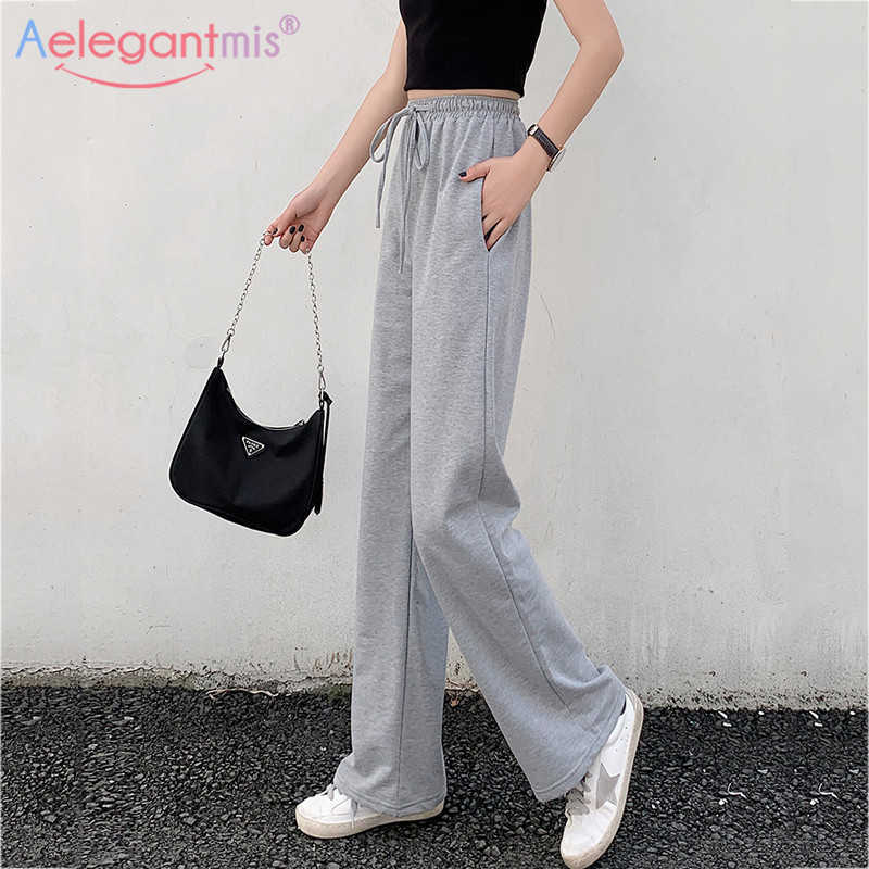 

Aelegantmis Fashion Loose Women Wide Leg Pants Plus Size Casual Long Female Harem Ladies Grey Leisure Sport Trousers 210607, Gray