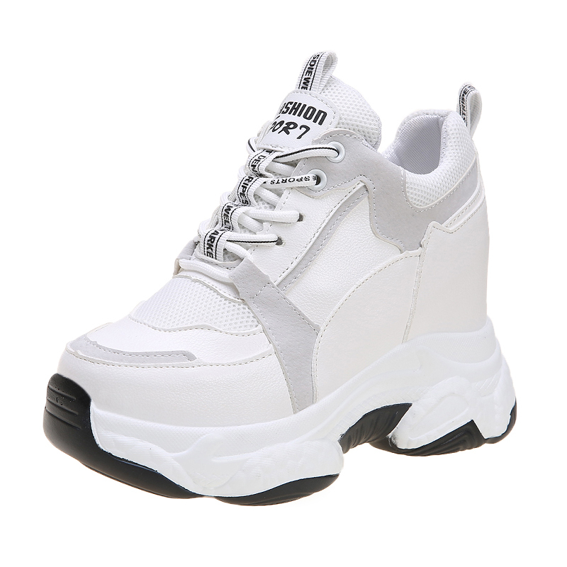 

New Fashion Women High Platform Sneakers 10CM Height Increased Women Thick Sole Casual Shoes Breathable Chunky Walking Shoe, White red