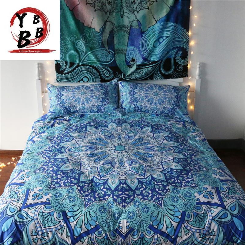 

Bedding Sets Bohemia Printing Blue White Mandala Reversible Duvet Cover Set With Pillowcases  Queen King Size Fashion Bedclothes, Style16