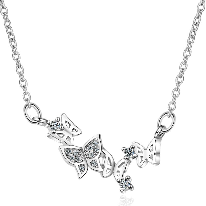 

pendant necklaces cubic zirconia butterfly pendants necklace for women korean fashion neck jewelry cute flower chain party girls gifts h, Silver