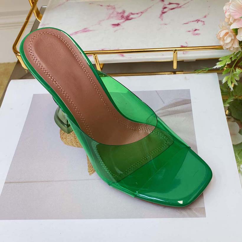 

Designer Shoes Heels Crystal clear sandals Dress Shoe Horseshoe heel Suitable for important dates wedding parties Green With Box, #9