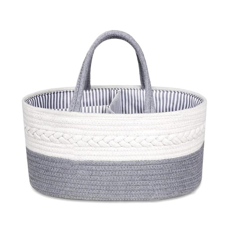

Diaper Bags Baby Basket Caddy Organizer Stylish Woven Nursery Storage Bin Portable Nappy Pure Cotton Rope Toy, White