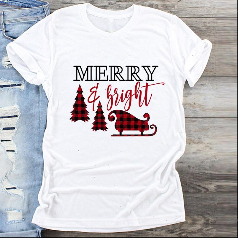 

women plaid womens t shirt happy holiday cute tree year merry christmas print clothes graphic ladies female tshirts tee, White