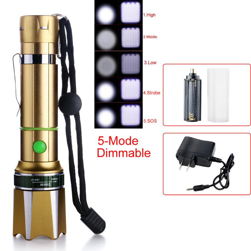 

Lumens T6 LED Torch Golden Zoomable Focus With Charger USE 3xAAA/1x18650 Battery Flashlights Torches