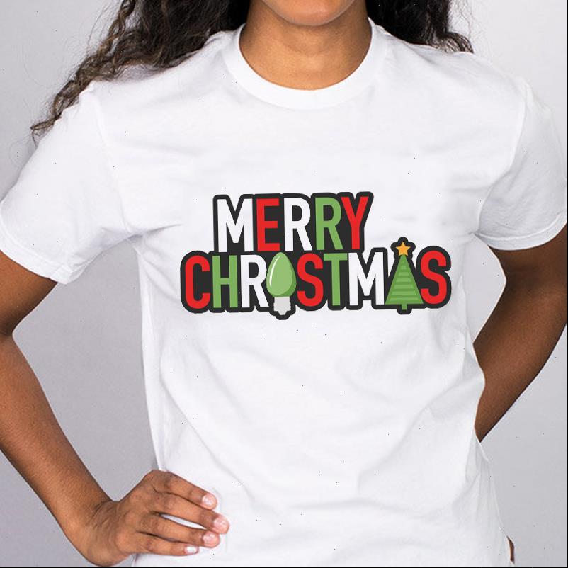 

women graphic letter tree light year happy 90s holiday merry christmas tees clothes print female t shirt, White