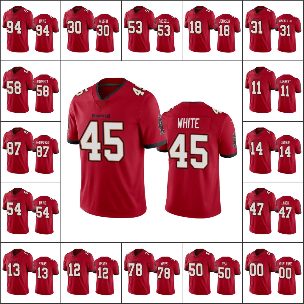 

Jersey Tampa''Bay''Buccaneers''Men #12 Tom Brady 45 Devin White 13 Mike Evans''NFL''Women Youth Custom Red Vapor Limited Jersey