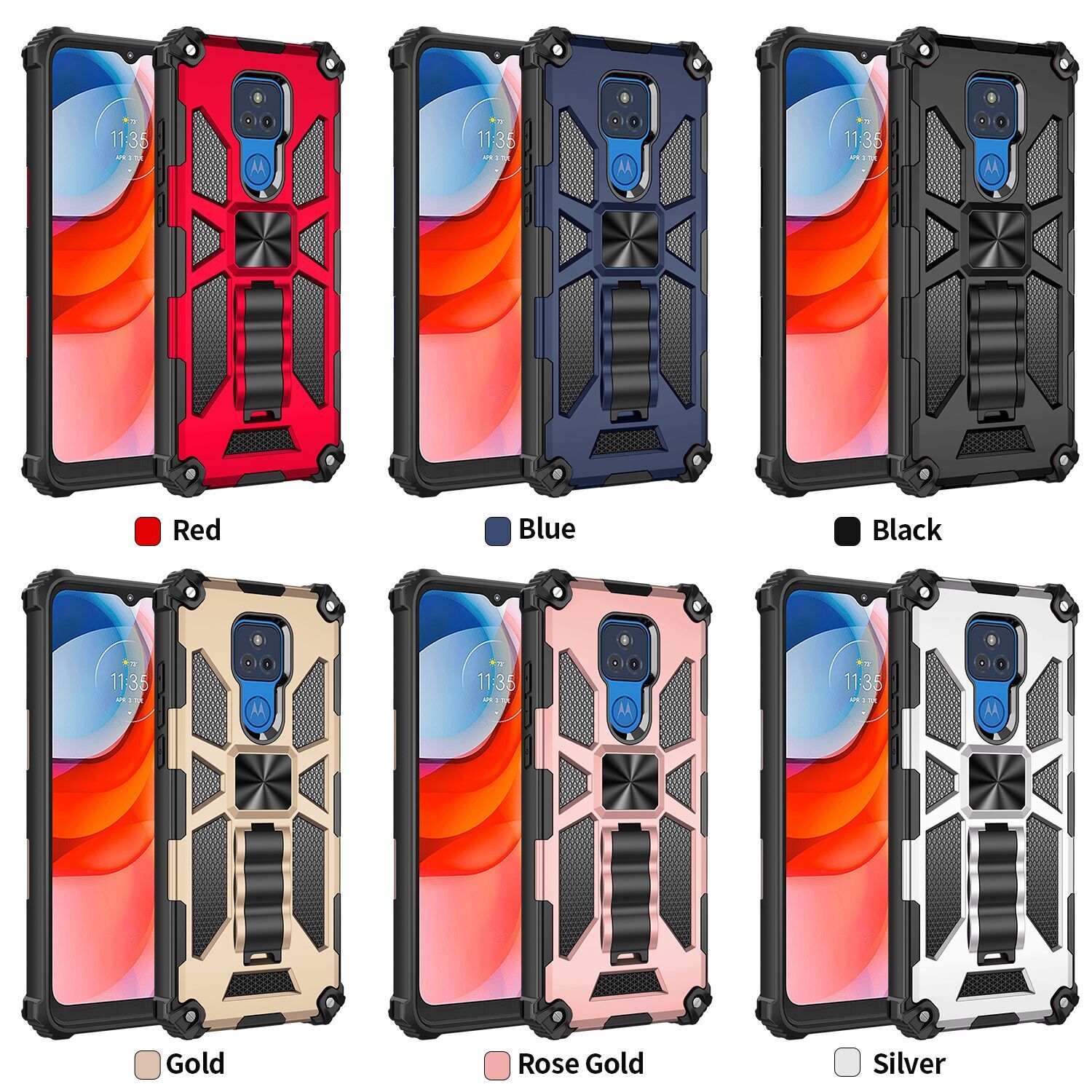 

For Motorola Moto G30 G10 Plus E7 Power Hybrid Armor Cell Phone Cases Invisible Kickstand Magnetic Mobile Case Shockproof Cover D1, Black