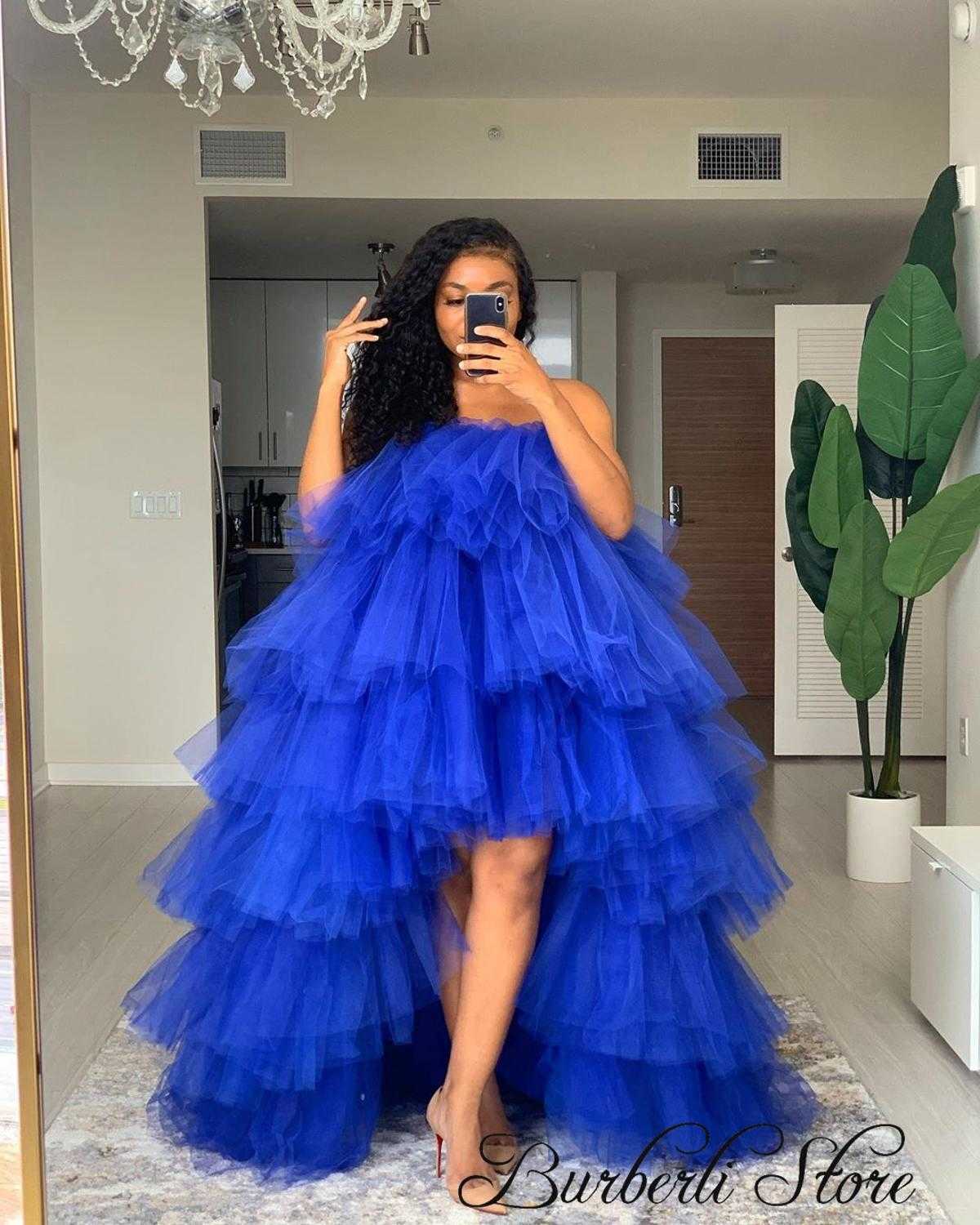 

Fashion Hi Low Puffy Tiered Tulle Women Drsee Plus SizeTo Party Dresse Pretty Tulle Dressing Royal Blue Tutu Women Orchid Dress 210608, Yellow