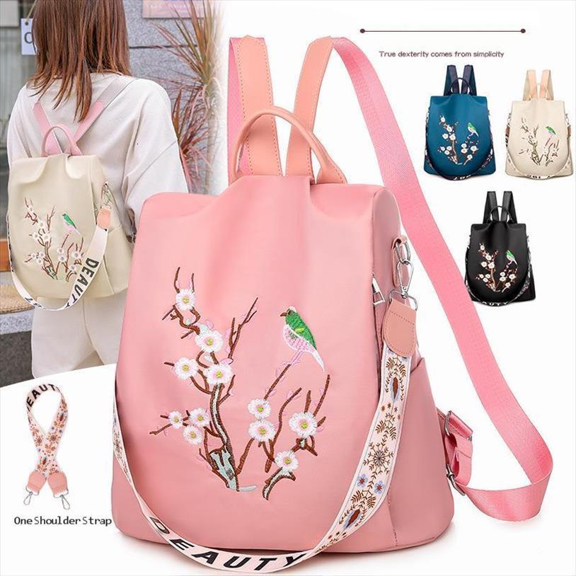Imperméable Anti-vol Oxford sac à dos femmes avec broderie Floral élégant femme sac d'école sacs à dos pour adolescentes adolescents