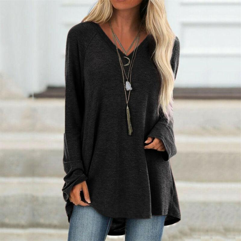 

Women's Blouses & Shirts Long Sleeve V-Neck Blouse Ladies Oversized Jumper Pullover Tops Solid Color Shirt Plus Size, White