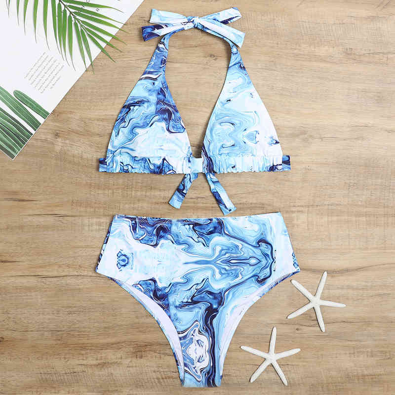 Women&#039;s Swimwear 2022 new womens tie dye printing sexy high waist split swimsuit bikini-image-671639829
