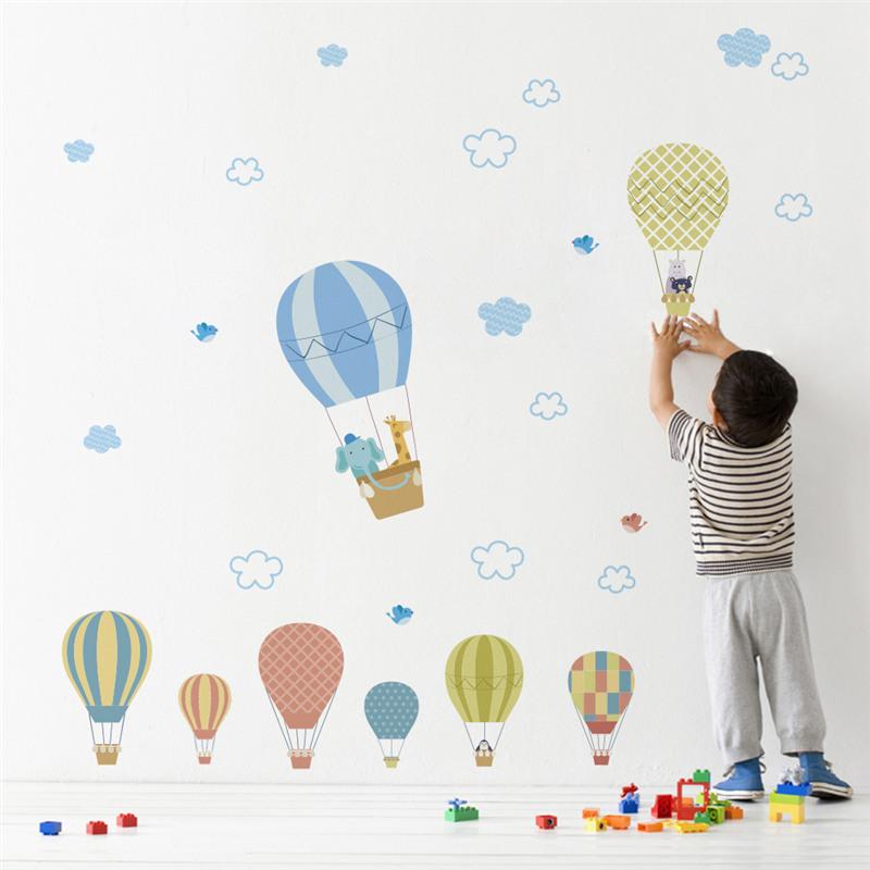 

Wall Stickers Cute Animal Take Air Balloon For Kids Room Decoration Nursery Mural Art Diy Pvc Safari Home Decal