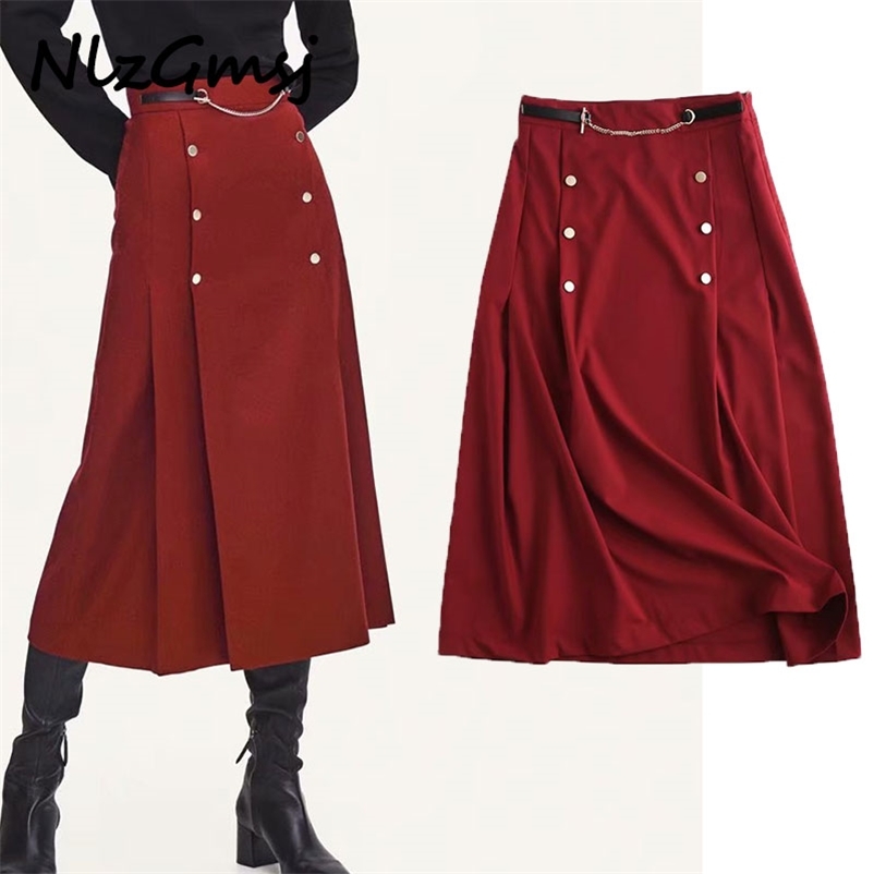 

Skirt Women Faldas Mujer Moda England Style Fashion Chain Double Breasted Vintage High Waist Long Skirts 210628, As picture