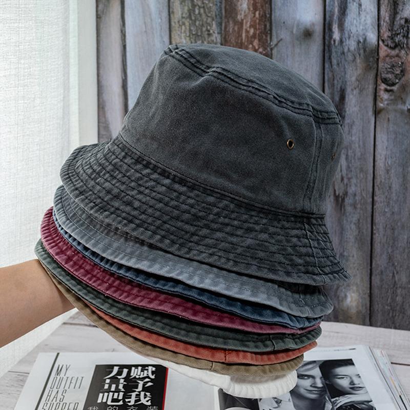 

Wide Brim Hats Solid Color Washed Cowboy Fisherman's Hat Women Outdoor Sun Four Seasons Section Lovers Fashion Wild Bucket, A4