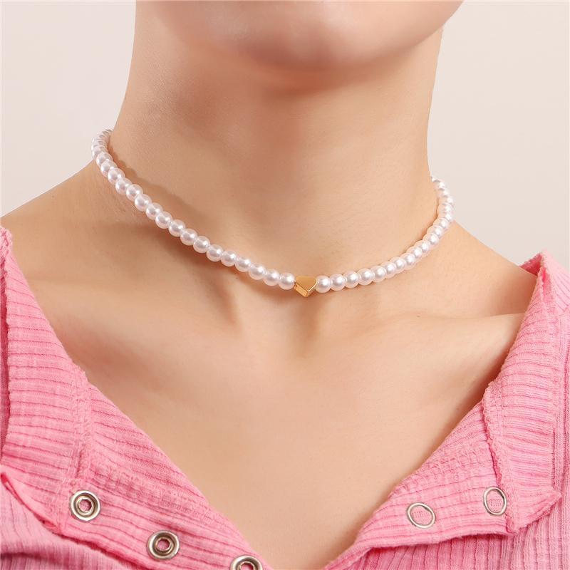 

Pendant Necklaces Trendy Pearl Choker Heart Chain Necklace For Women Gold Color Collar Wedding Party Fashion Jewelry Gift