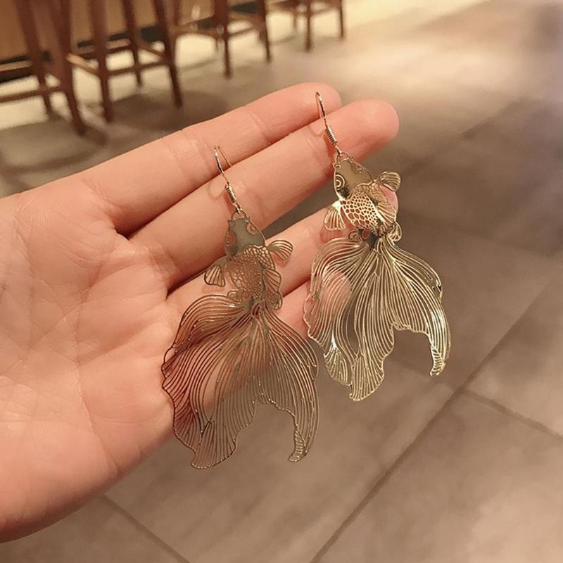 

Hoop & Huggie Lateefah Fashion Chinese Style Retro Goldfish Pendant Earrings Temperament Women's Jewelry Accessories