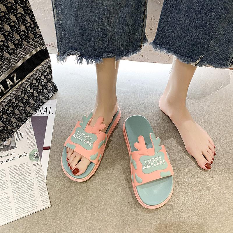 

Spring 2021 Fashion And Cartoon Flat-heel Soft Comfortable Ladies Sandals Flip Flops Pantoufle Femme Slippers, Black