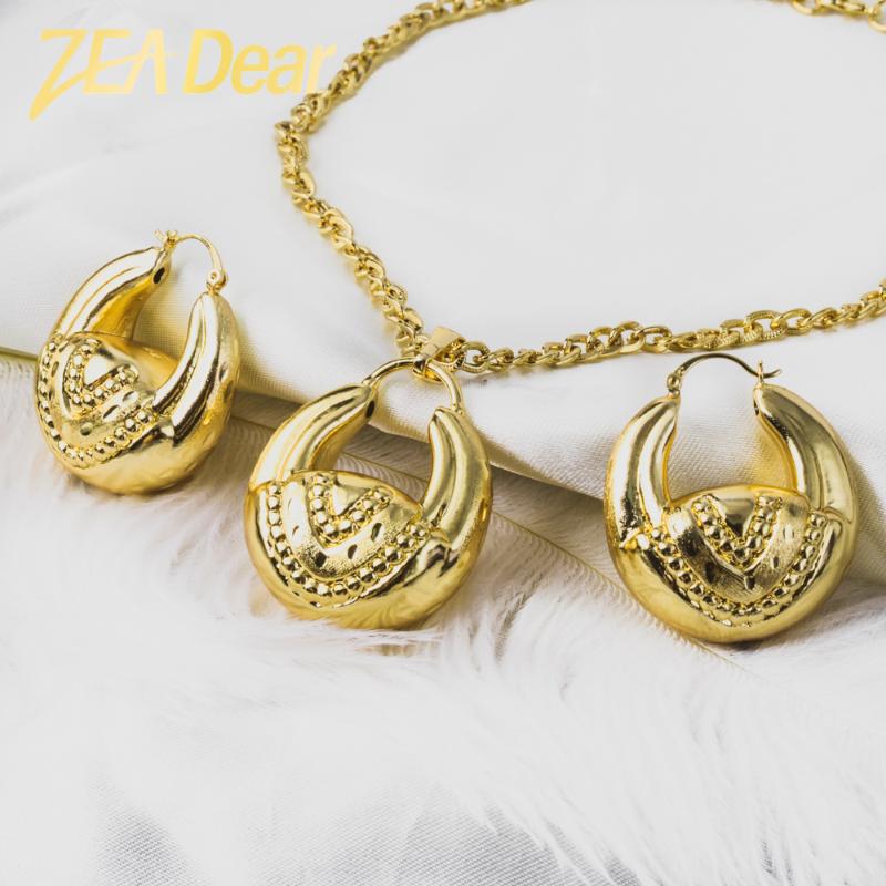 

Earrings & Necklace ZEADear Jewelry 2021 Fashion Copper Sets For Women Pendent Large Style Wedding Party Gifts Trendy, As pic
