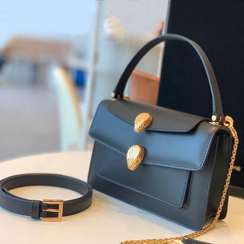

Luxury letter pattern metal buckle leather bag new fashion chain Bacchus messenger bag, Black-chain clause