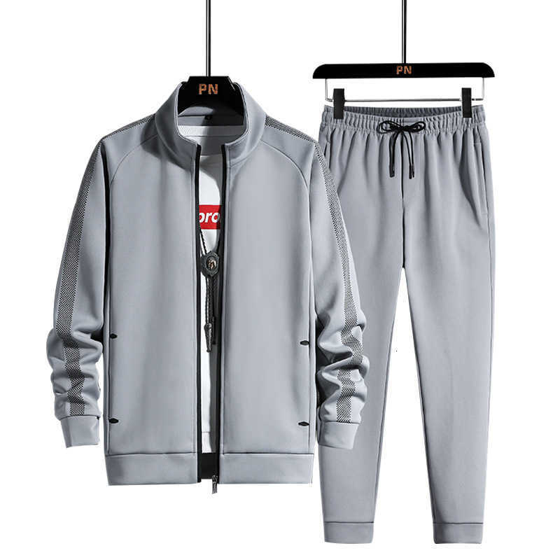 

ZITY Mens Track Suit Set Hip Hop Jacket Pants Two Pieces Casual Sportswear Spring Autumn Printed Tracksuit Streetwear Slim -8XL, Gray