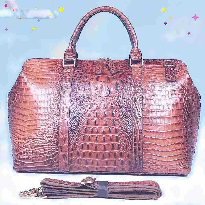 

2021 travel storage solid color hard handle horizontal square handbag men's business crocodile zipper computer bag, Brown