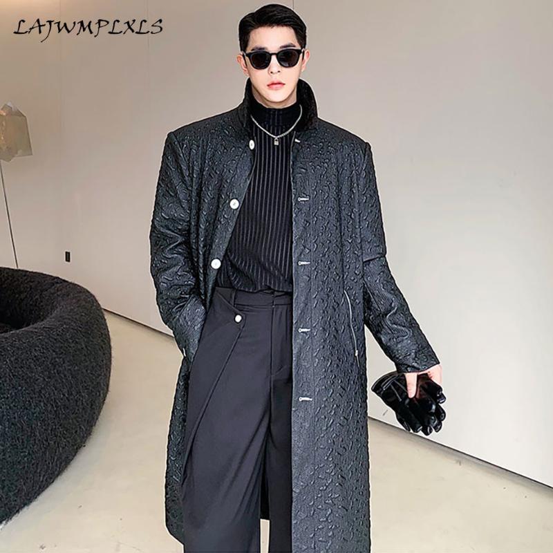 

Men's Trench Coats High Quality Goth Black Fashion Solid Color Casual Long Coat Men Streetwear Loose Windbreaker Jacket Mens Overcoat, Tan;black