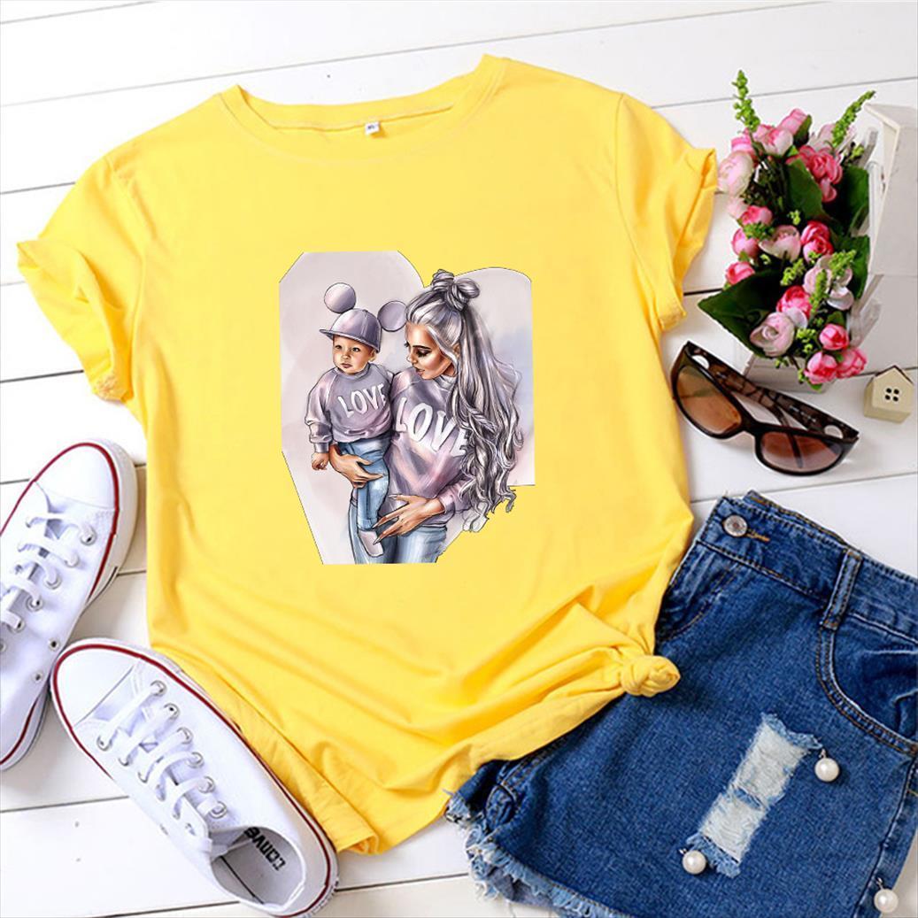 

gorgeous harajuku lively lovely women t shirt kawaii tees printing super mom design casual yellow summer womens, White