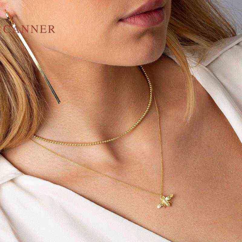 

CANNER INS Wind A Type Insect Bee 925 Sterling Silver Necklace For Women 2020 Gold 18k Jewelry Chain Choker Necklace H1125
