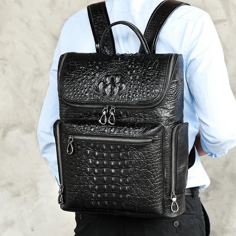 

Backpack Crocodile Genuine Leather Men's Casual Backpack, Head Layer Of Cowhide Backpacks Korean Version Fashion Business Bag, Black