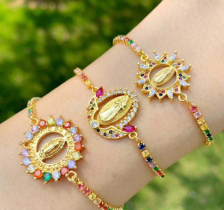 

Virgin Mary Bracelets For Women Crystal Bracelets Pendant Gold Christian Jewelry virgen de guadalupe GC104