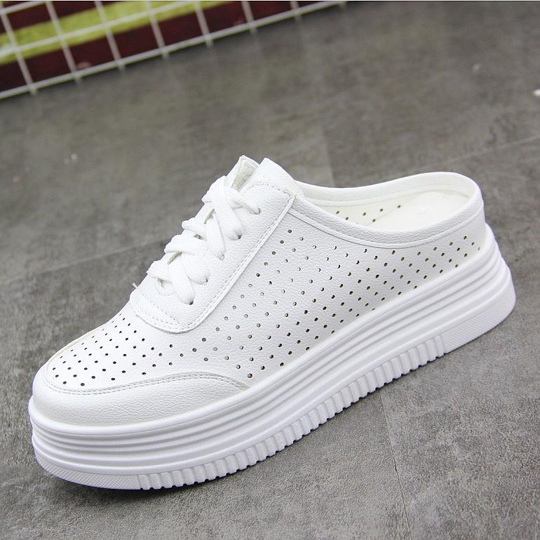 

Shoes Woman's Slippers Luxury Slides Cover Toe Fretwork Heels Increased Internal Low Loafers 2021 Designer Flat Fabric Rome PU F, Black