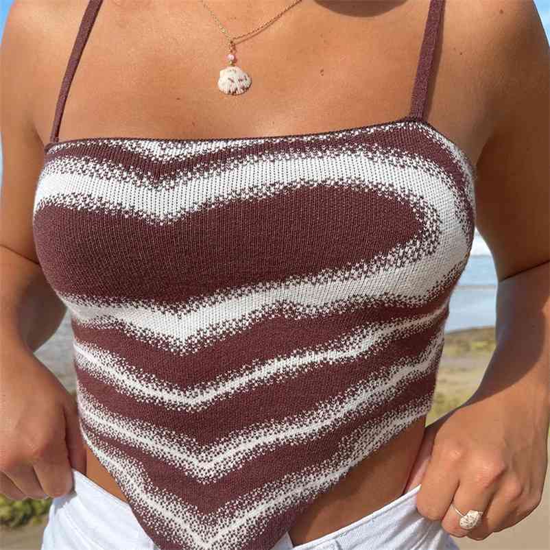 

Tie Dye Printed Knitted Y2K Crop Top Kawaii Camis Spaghetti Strap Summer Chic Party Tee Women Shirt Beachwear Holiday 210518, Red camis