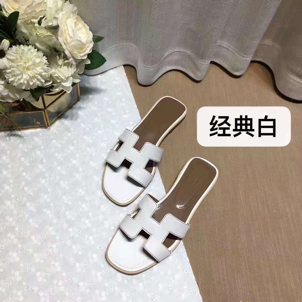 

Summer 2021all-Matching Classic H Slippers Flat Heel Leisure H-Type Large Size Internet Celebrity Flat Leather Womens Slippers, Burgundy