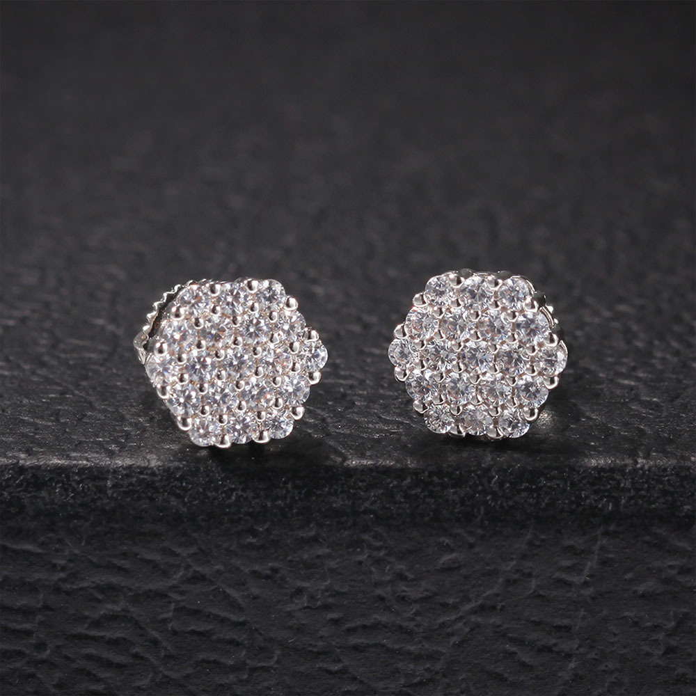 

Personality Body Arts decorations Hexagonal microinlaid zircon ear stud earrings Fashion simple hip hop earring