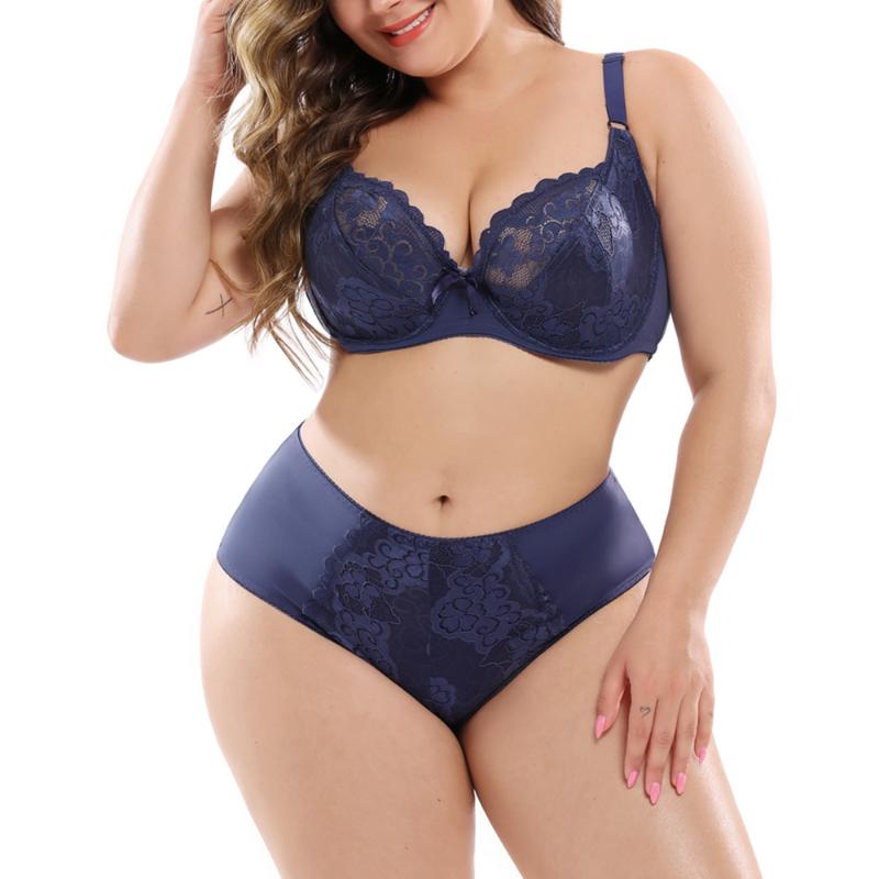 

Bras Sets Plus Size Women Sexy Panties Set Lace Underwire Unlined Lingerie With Underpants Bralette Female Large Cup Underwear BH, Nude
