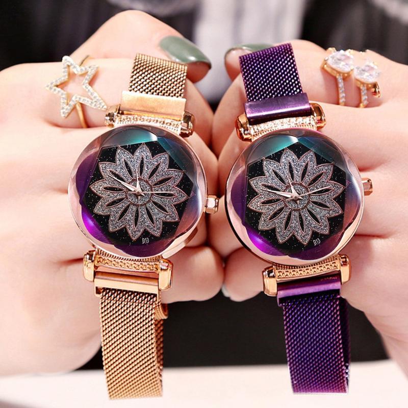 

Wristwatches Women Quartz Watch Classic Stainless Steel Band Fashion Floral Printed Casual Bracele Wristwatch#927 Relogio Feminino Gift #108, Gold