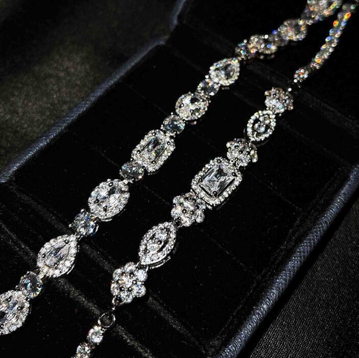 

Link, Chain High Carbon Rhinestone Bracelet Women Ins Unique Design Moissan Gem Tender Ladies Delicate Hand