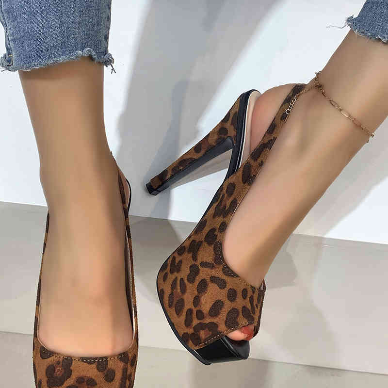 

dress shoes leopard high heels sandals women summer open toe slingbacks platform big size 36-43 night club party shoes rhzy, Black