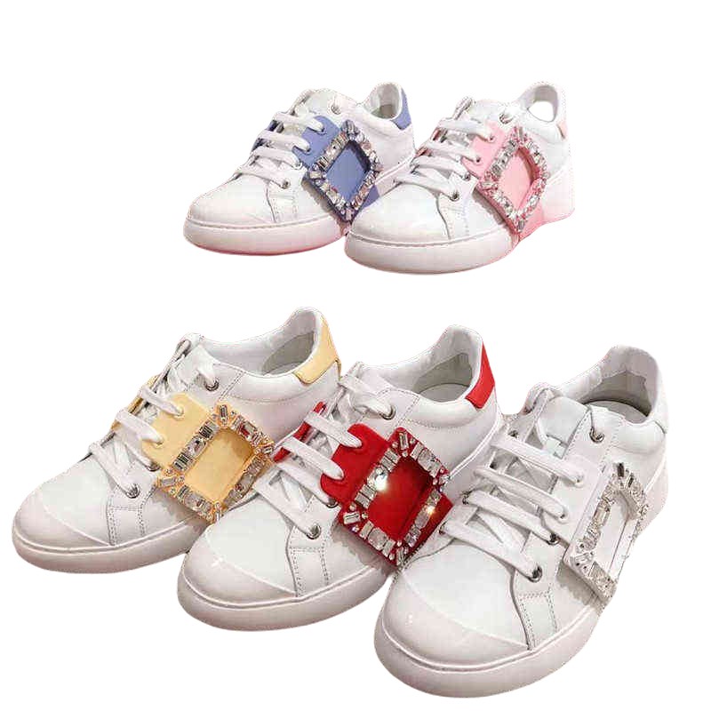 Women's formal shoes High version RV small white 2021 new summer thick brand design sense square buckle Rhinestone flat sole casual shoes