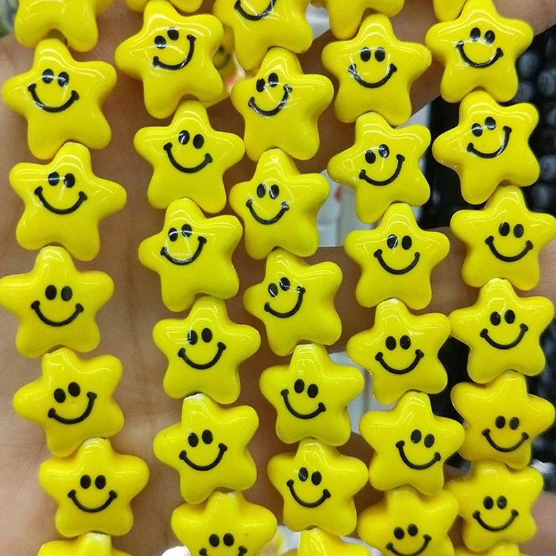 

100pcs Five-pointed Star Shape Smile Face Ceramic Beads 14mm Loose Heart/Flower Spacer Yellow Ceramics Bead For Jewelry Making