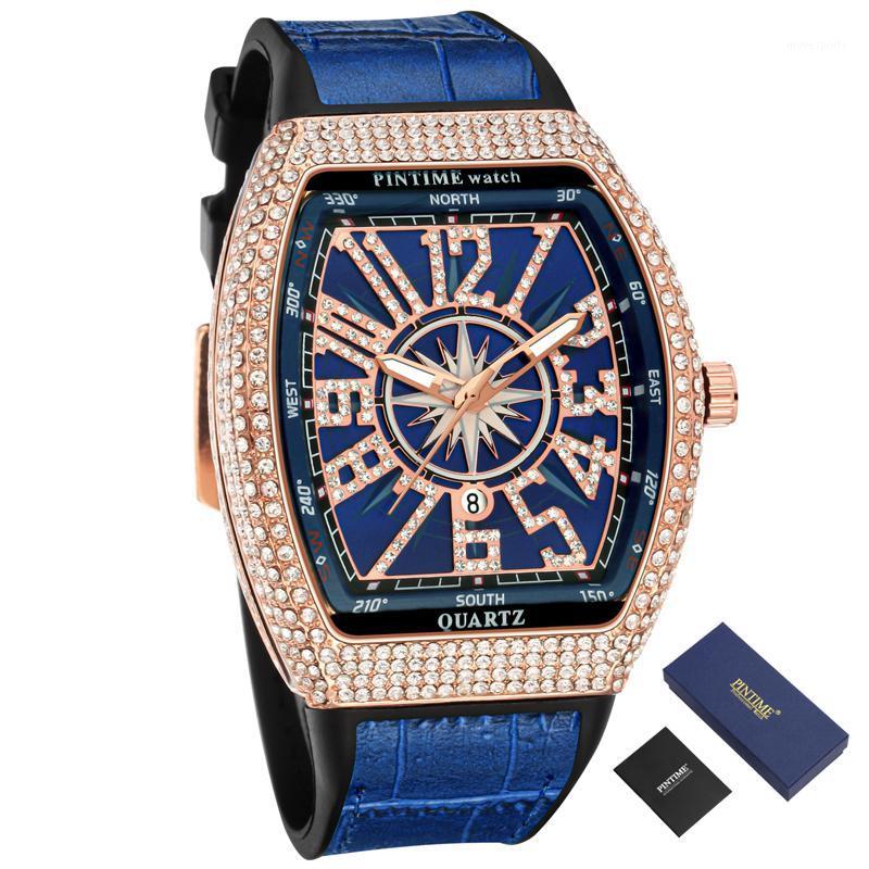 

Hip Hop Creative Watch Men Diamond Military Mens Watches Casual Gold Male Clock Relogio Masculino Reloj Hombre Wristwatches, Silver blue