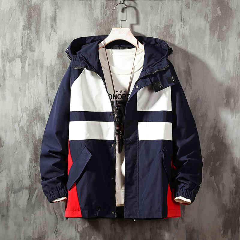 

Men's Jackets 2021 Fashion Casual Windbreaker Spring Patchwork Men Hooded Couple B494, Beige white