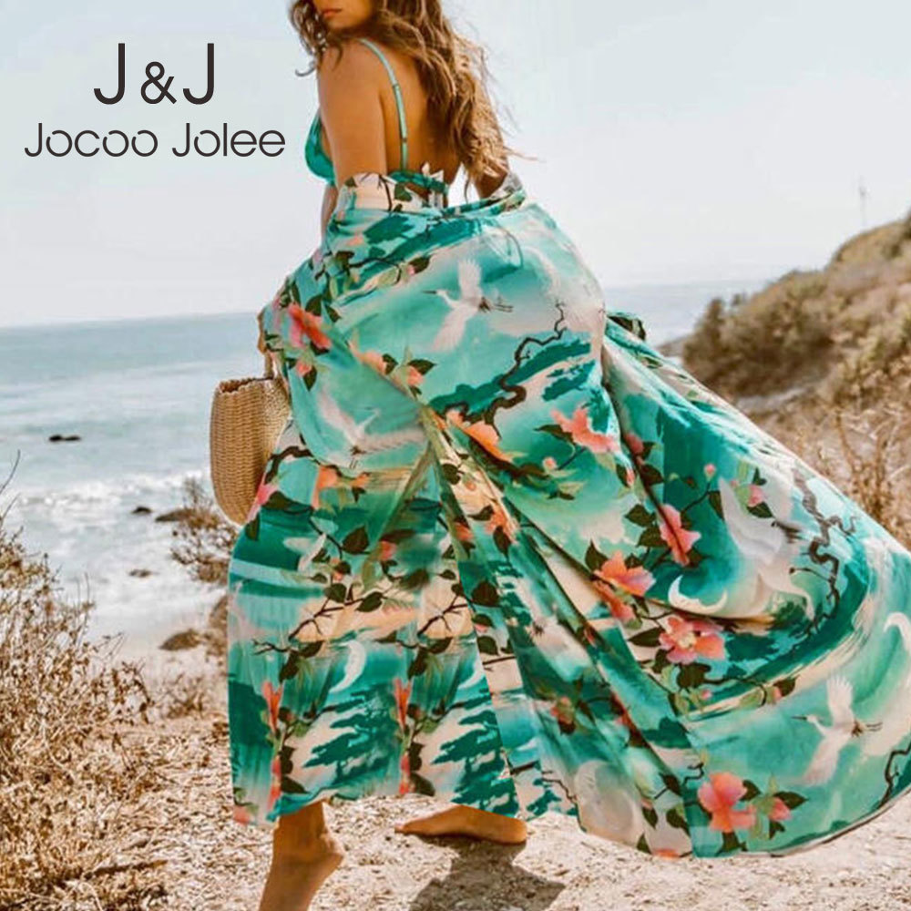 

Floral Print Women Long Cardigan Swimwear Oversize Beach Boho Flare Sleeve Holiday Bikini Outing Swimwear Sexy Clothing Blouse 210518, As photo