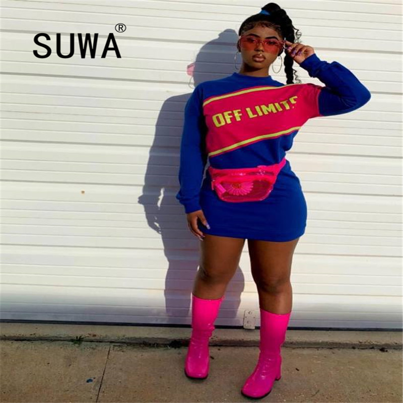 

Wholesale Product Women Letter Printed Hoodies Sweatshirt Classic Long Sleeve Retro Mini Dresses Sexy Club Fashion Clothes 210525, Multi