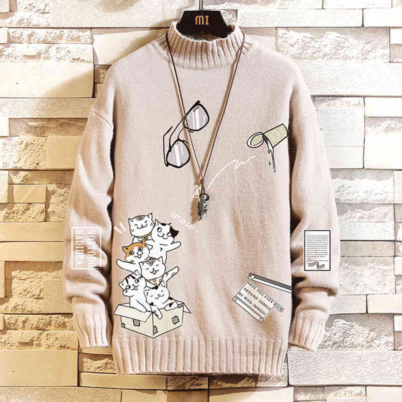 

men's sweaters autumn winter sweater men's women new cute japanese cartoon jumpers print crocheted soft female student o50 vsvq, White;black