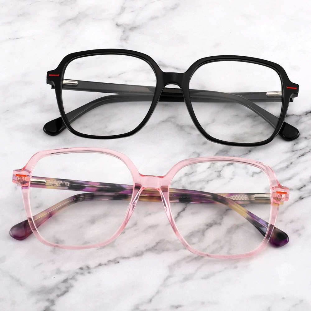 

YC 2021 new fashion recycled acetate eyewear square optical fram thin eyeglass fram for womens mens, White;black