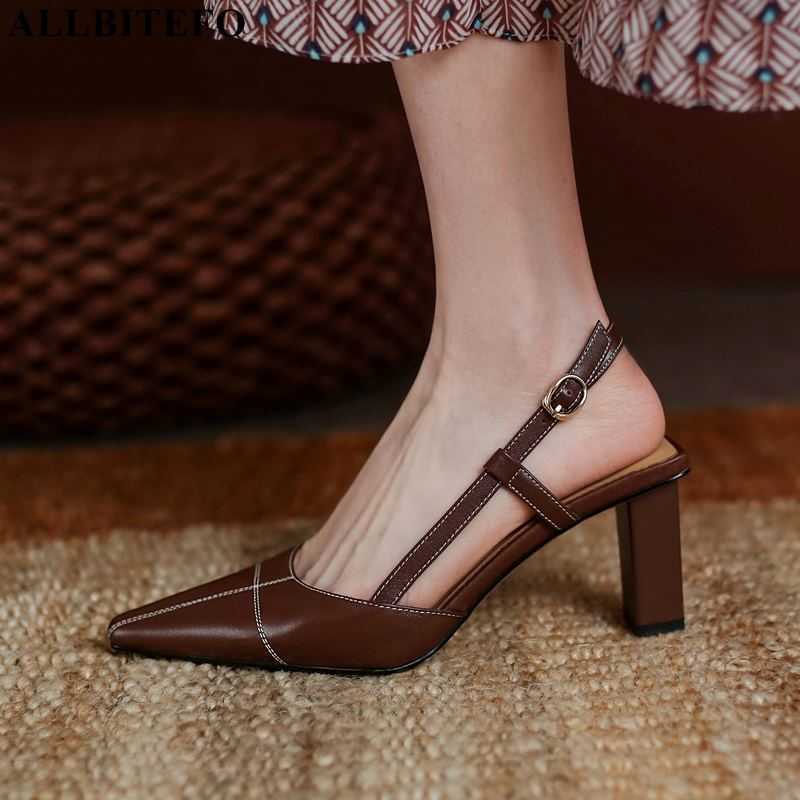 

ALLBITEFO Expose The Heel Suture Design Soft Genuine Leather Fashion Leisure Summer Women Sandals Women Heels High Heel Shoes 210611, As picture